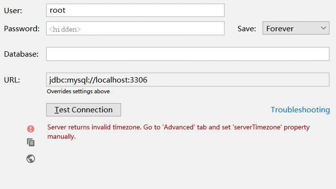 idea连接mysql报错Server returns invalid timezone. Go to ‘Advanced‘ tab and set ‘serverTimezone‘ property