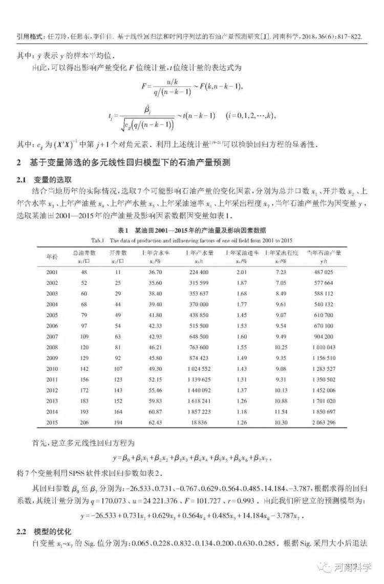 基于线性回归法和时间序列法的石油产量预测研究